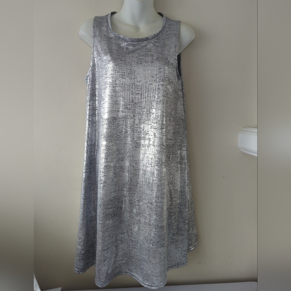 New With Tags Silver Sleeveless Metallic Dress Flowy Fever Sz Med Y2K Grunge